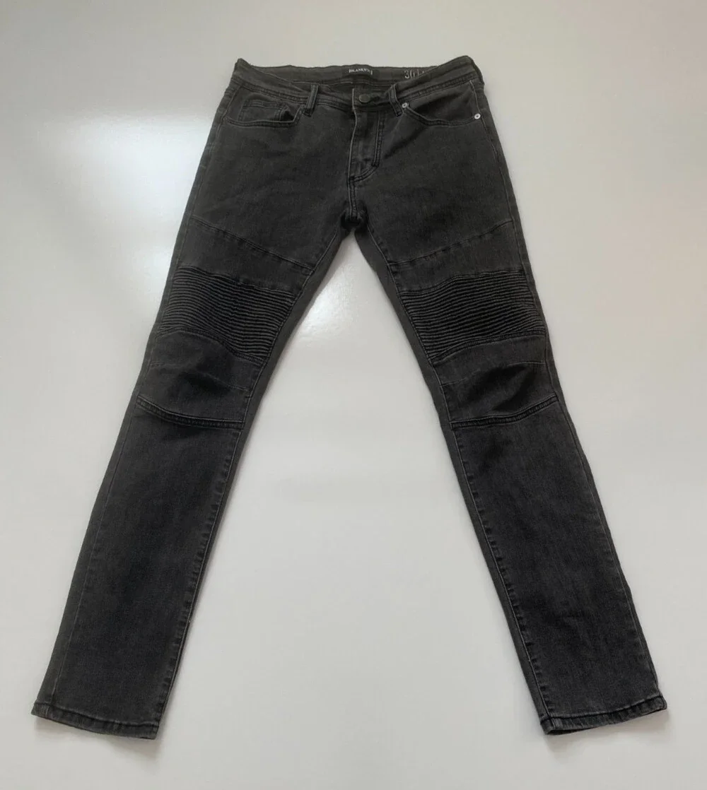 BlankNYC Men's Moto Jeans Size 32 Black Gray Skinny Biker Ribbed Knee Denim